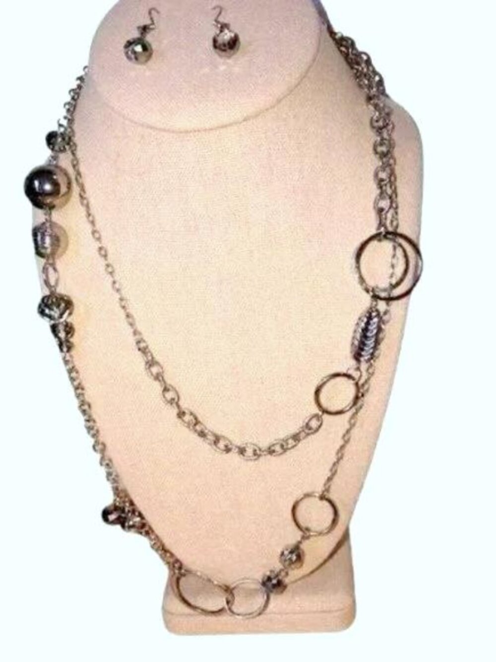 Crystal Beaded Silver Plate Chain Necklace and Earrings Set